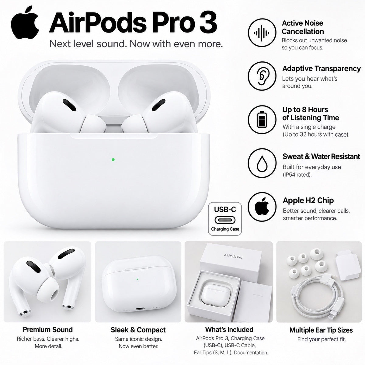 AirPods Pro 3 – Wireless Noise Cancelling Earbuds